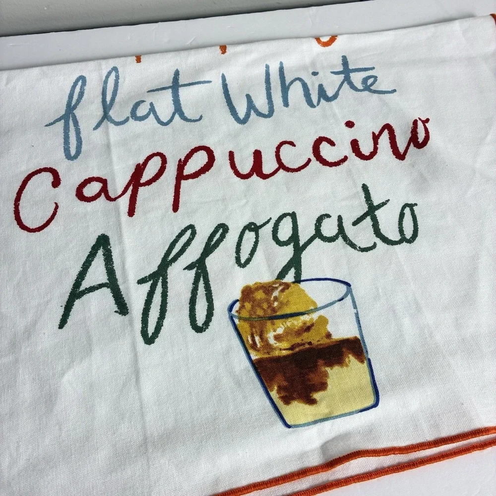 ANTHROPOLOGIE Coffee All Day Dish Towel Cloth Artsy Kitchen Graphic Text